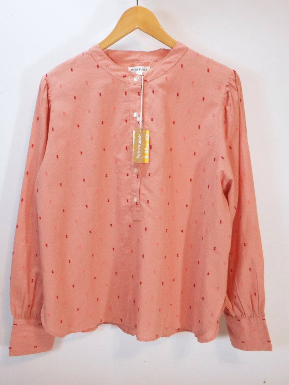 NWT Roller Rabbit Women's size L Acote Glenda Embroidered Swiss Dot Cotton Top